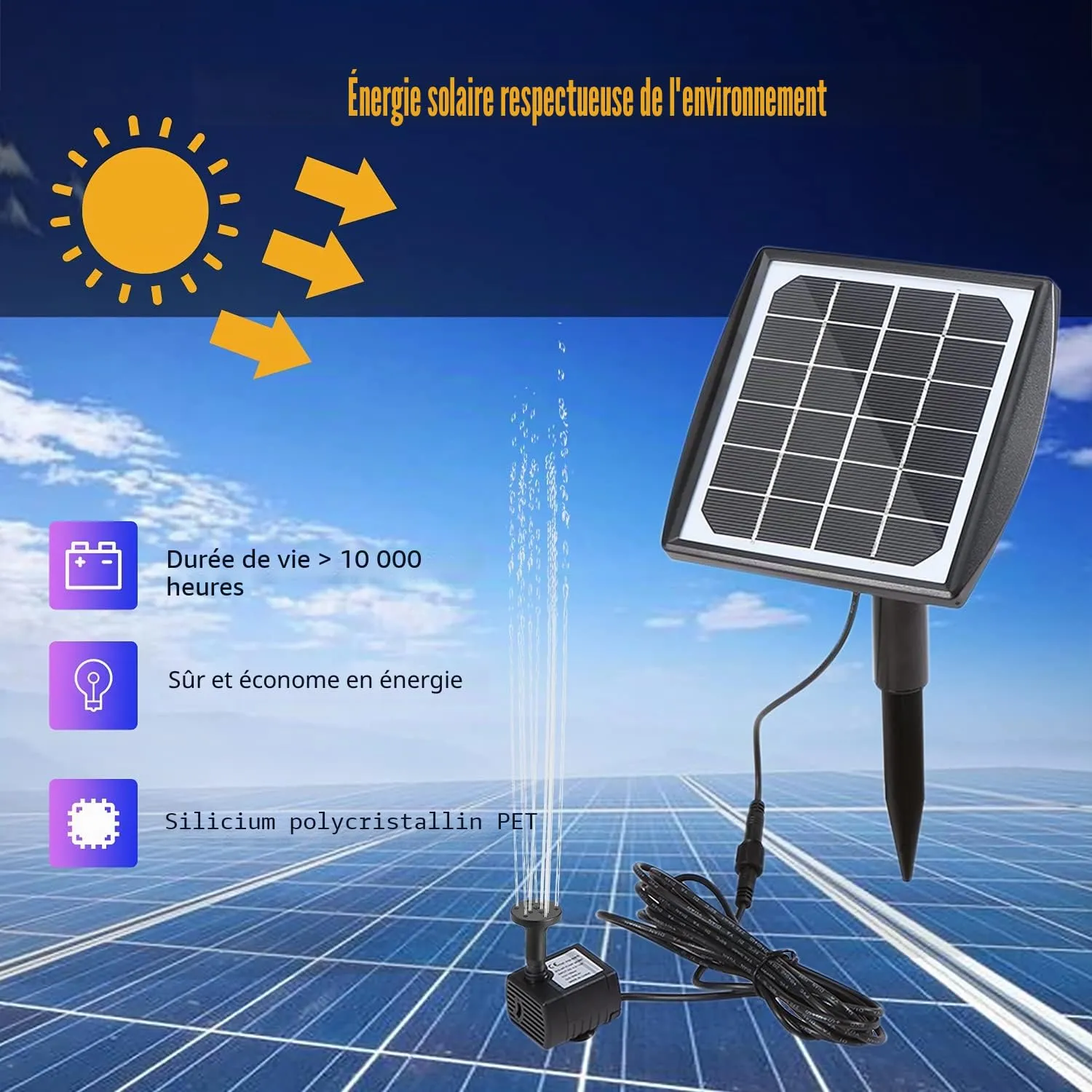 Decdeal Fontaine solaire 6 V 2 W 200 L/h avec 4 buses
