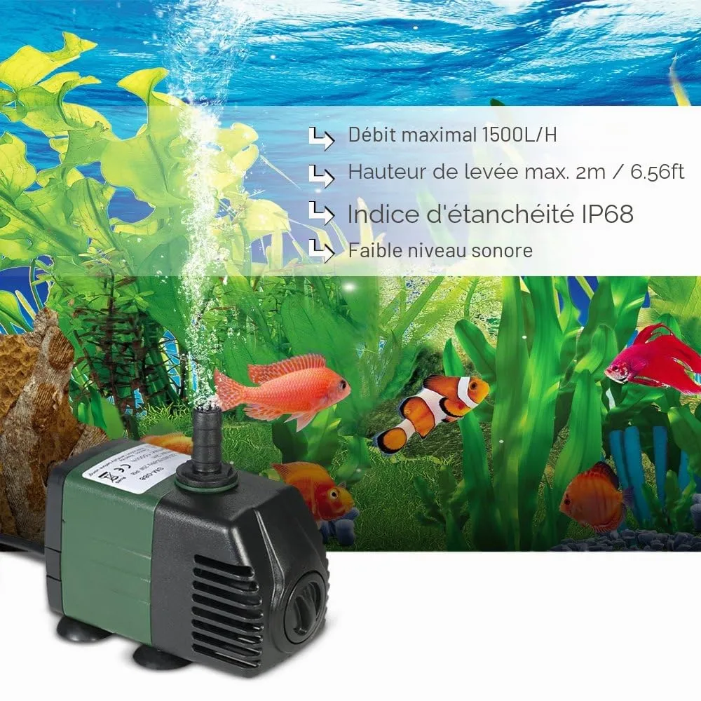 Decdeal 1500L/H pompe submersible 25W réglable