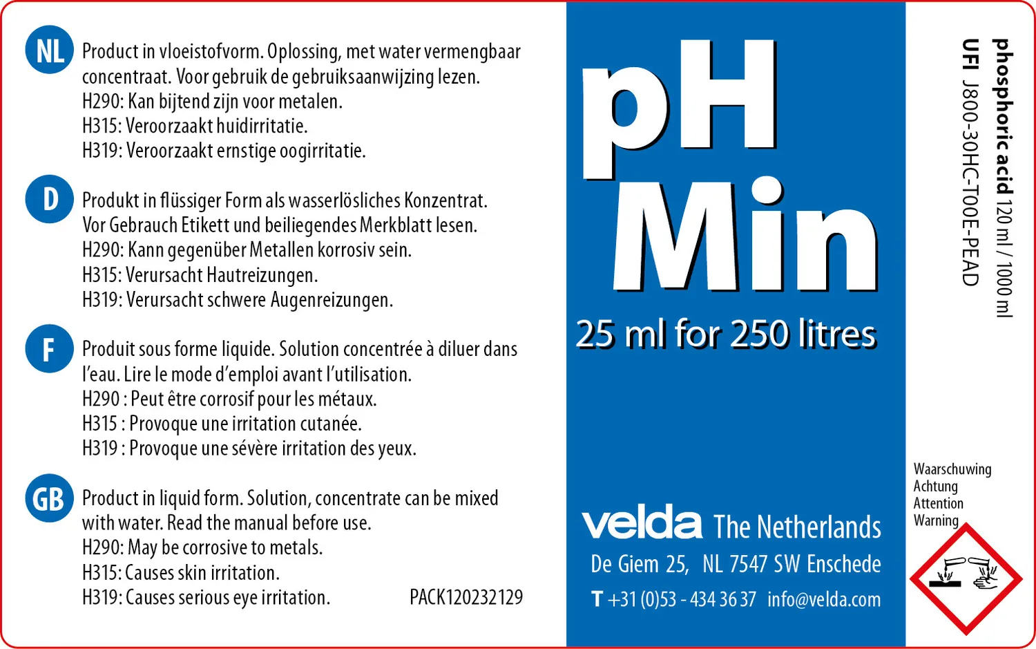 Velda pH Min correcteur eau bassin