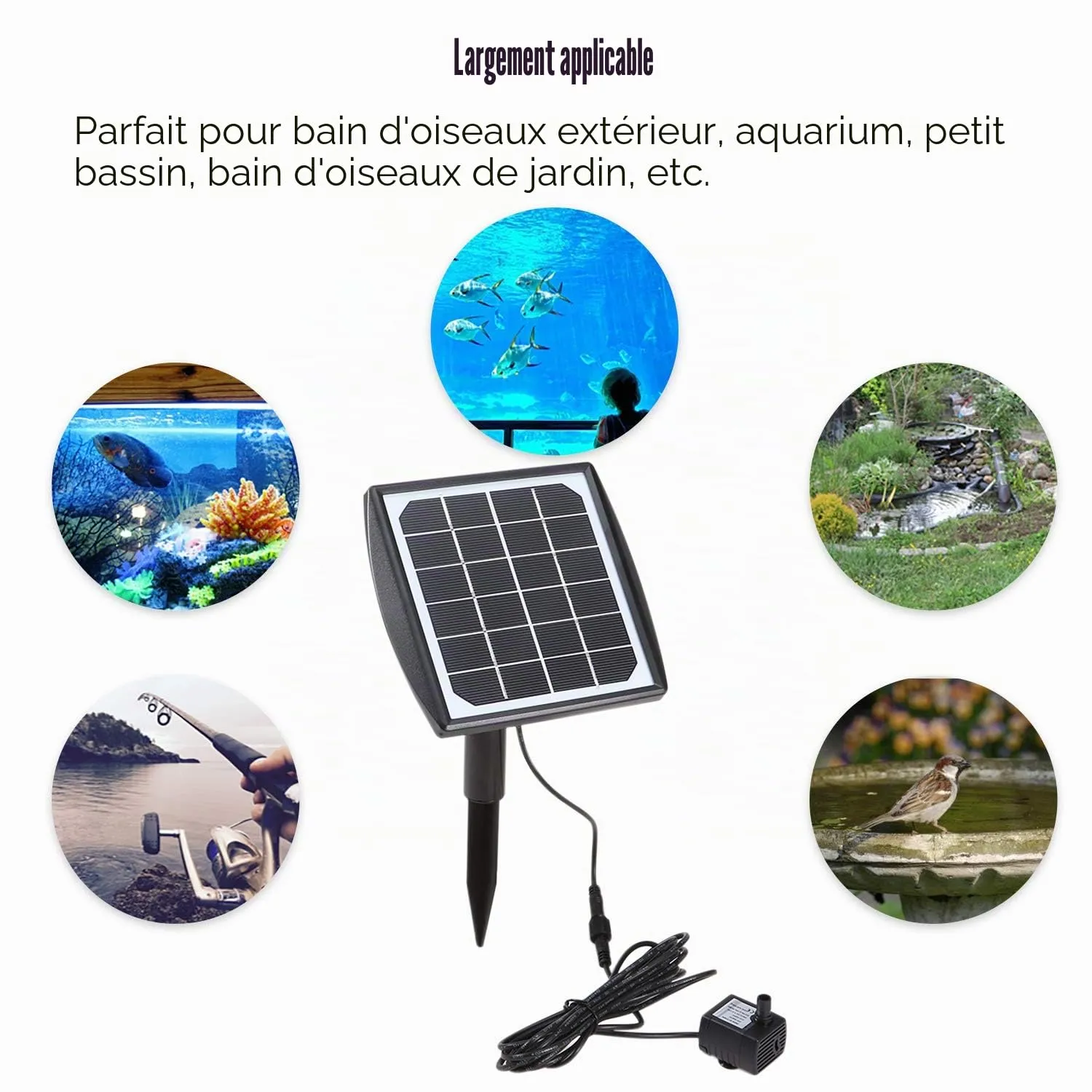 Decdeal Fontaine solaire 6 V 2 W 200 L/h avec 4 buses