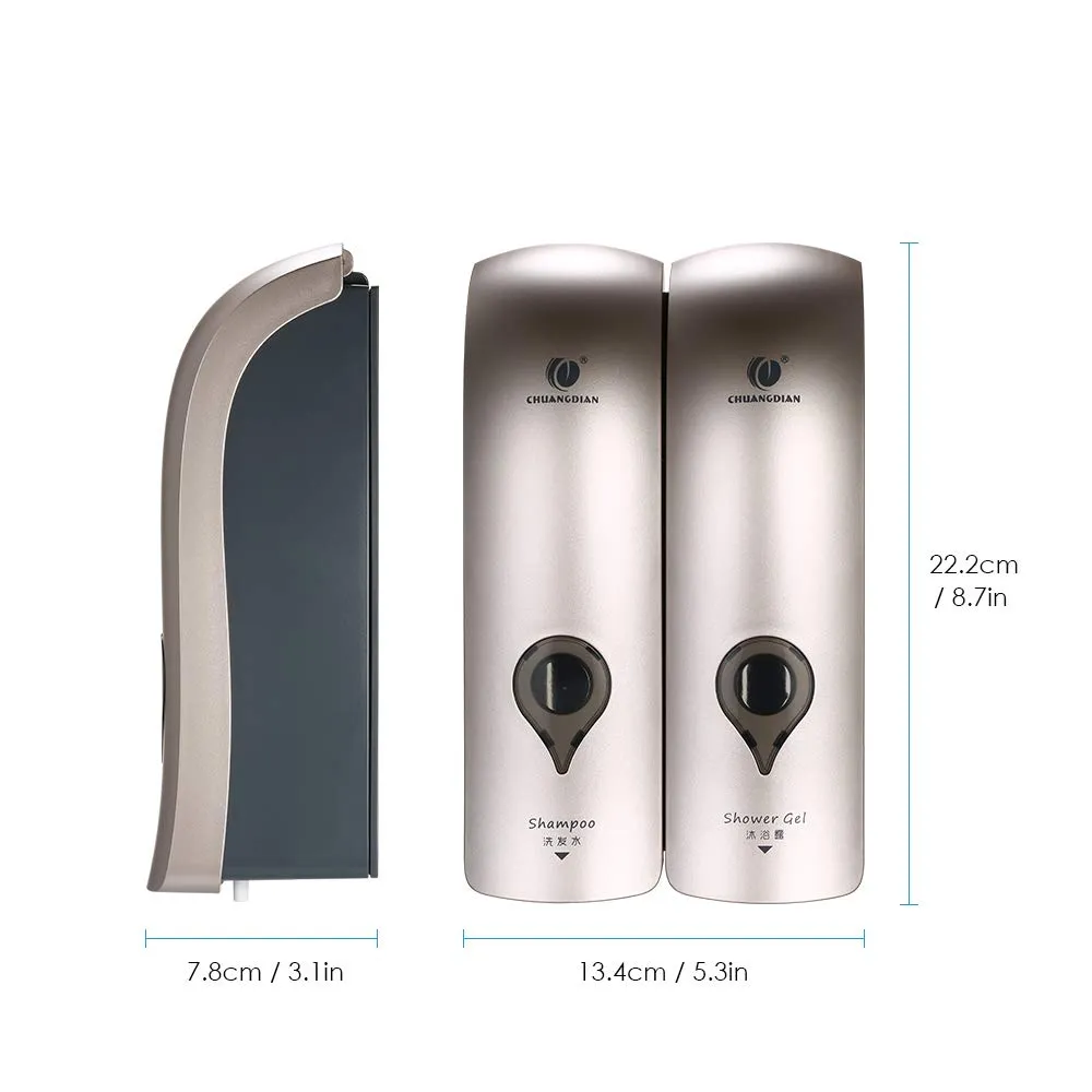 Decdeal Lot de 2 distributeurs de savon muraux 300 ml champagne doré
