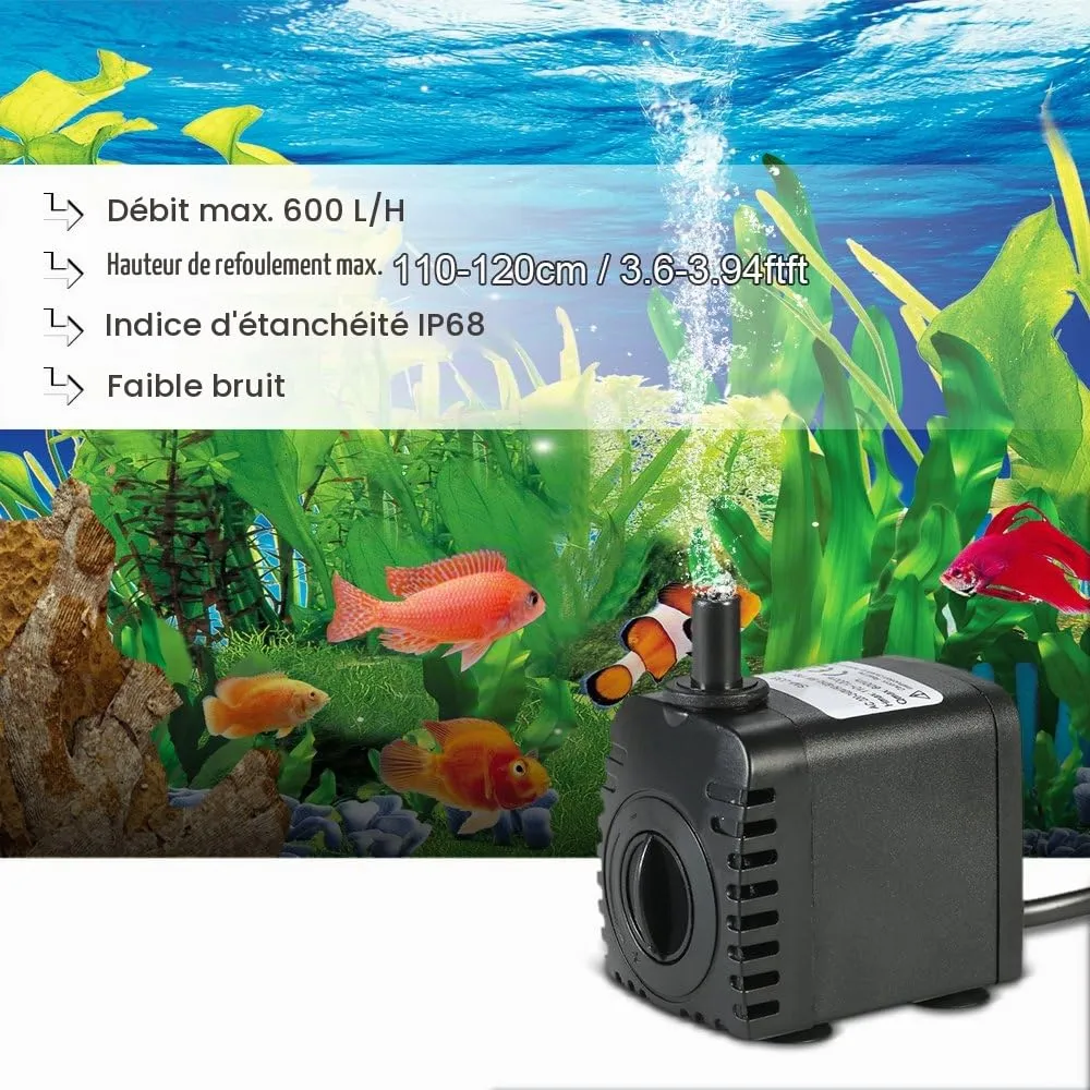 Decdeal Pompe eau submersible 600 L/h 8W réglable