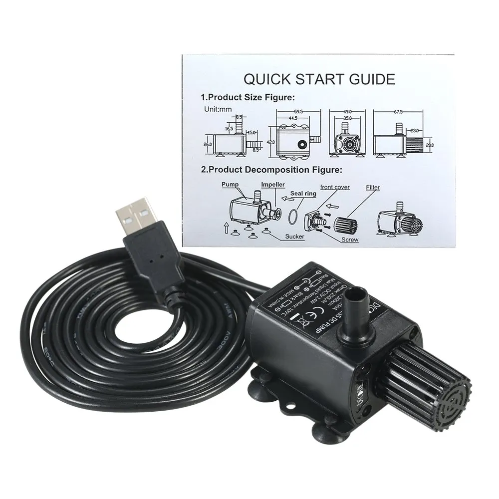Decdeal Mini pompe à eau USB 5 V 4,8 W 300 L/h