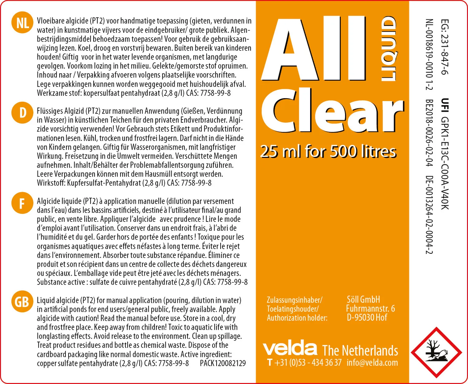Velda All Clear Liquid anti-algues bassin
