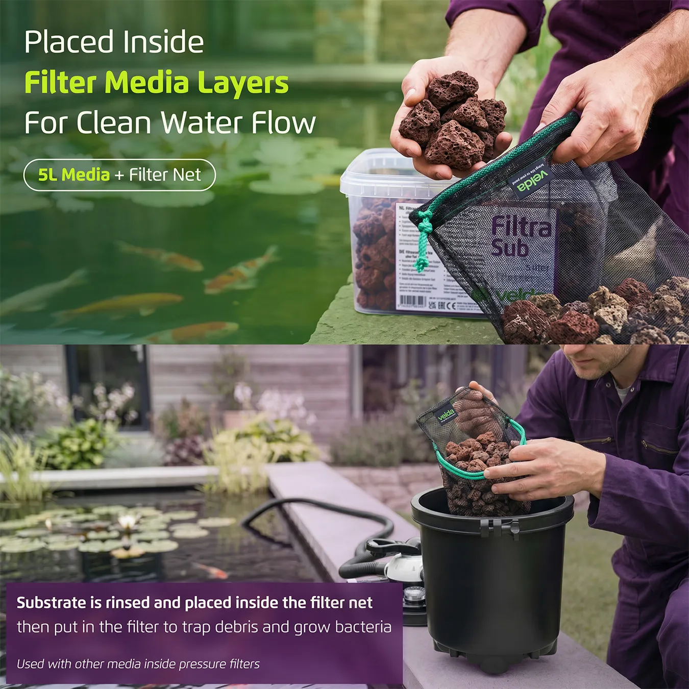 Velda charbon actif média filtrant bassin purifiant